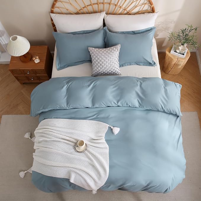 JSD Dusty Blue Duvet Cover Set Full Size, 3 Piece Duvet Cover - Image 8