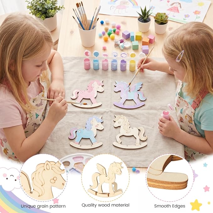 DIY 3D Unicorn Wood Crafts to Paint, Unfinished Unicorn Wooden Slices Cutout - Image 3