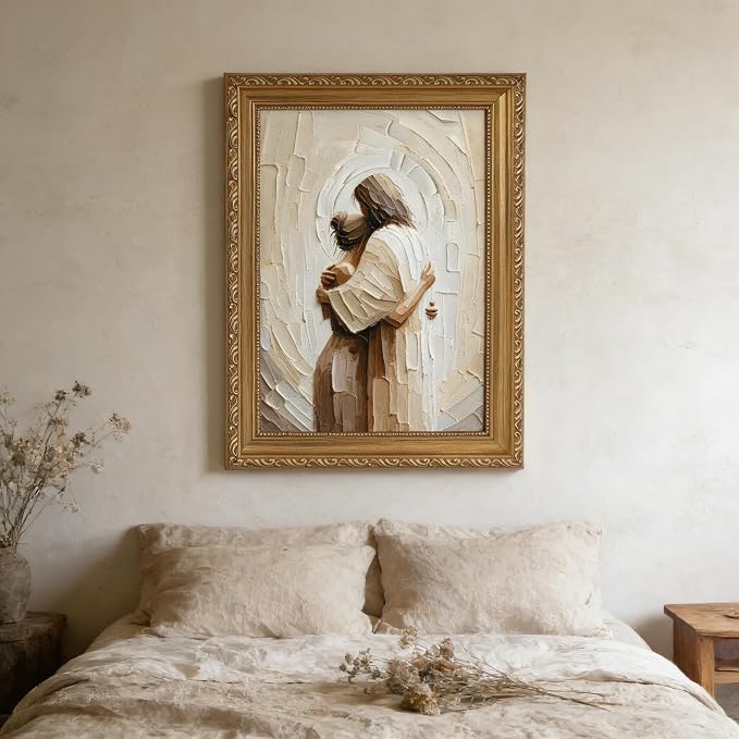 Vintage Gold Framed Jesus Wall Art Jesus Embracing Woman Wall Decor Safe in His - Image 5