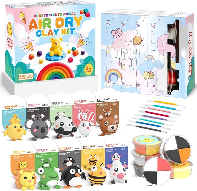 Air Dry Clay for Kids: Modeling Clay Animals DIY 10 PCS Blind Box Craft by Plunack