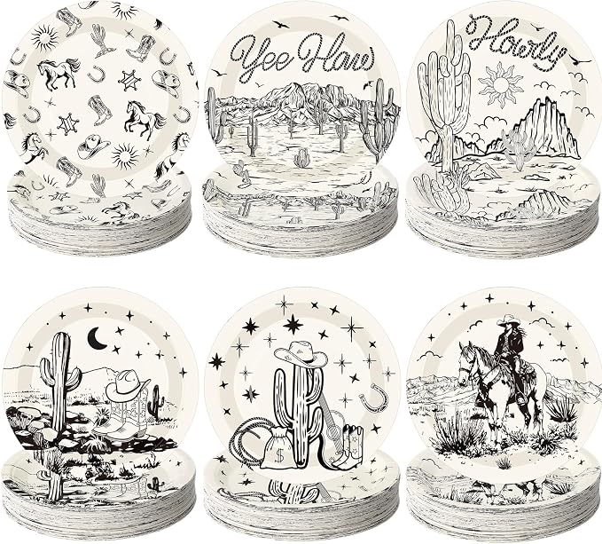 Funnymoom 60 Pcs 7 Inch Western Cowgirl Cowboy Baby Shower Paper Plates Wild by Funnymoom