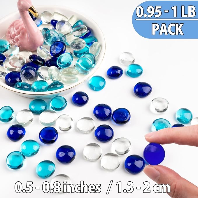 1LB Mixed Blue Glass Marbles, Transparent and Smooth Flat Glass Beads - Image 3