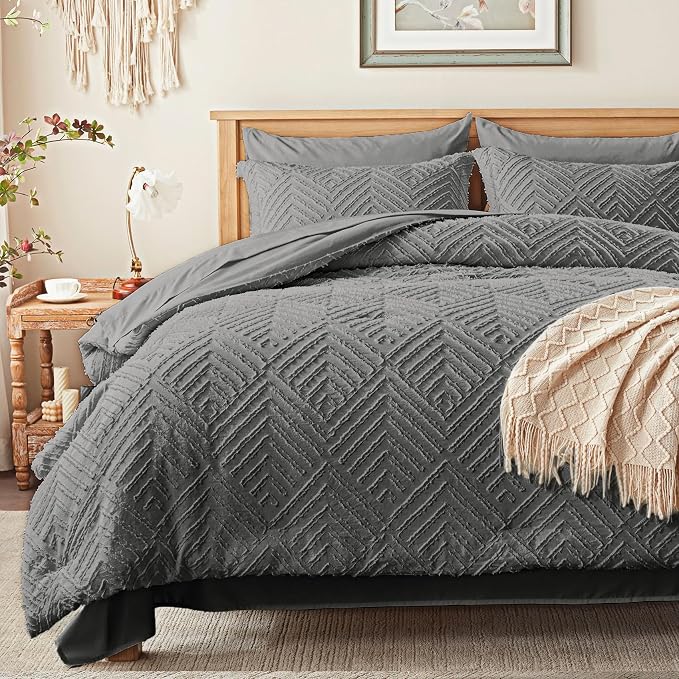 Zzlpp King Comforter Set 7 Pieces, Dark Grey Tufted Bed in a Bag by ZZLPP
