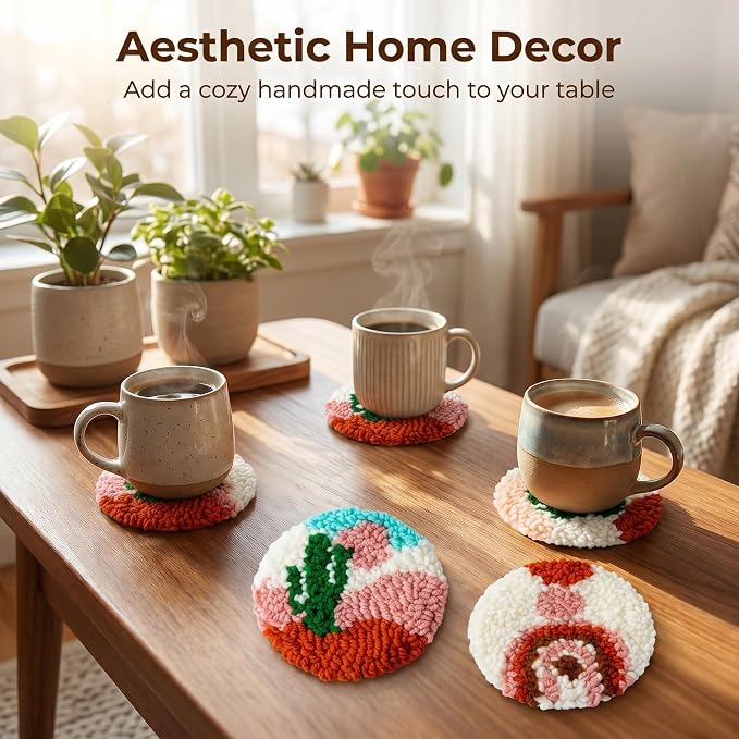 Avtytsda 6PCS Punch Needle Coaster Kit, Easy Punch Needle DIY Embroidery Set - Image 2
