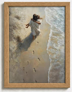 Framed Jesus Holding Woman Canvas Print Footprints in The Sand Wall Art Wood by YOXORDQwallart