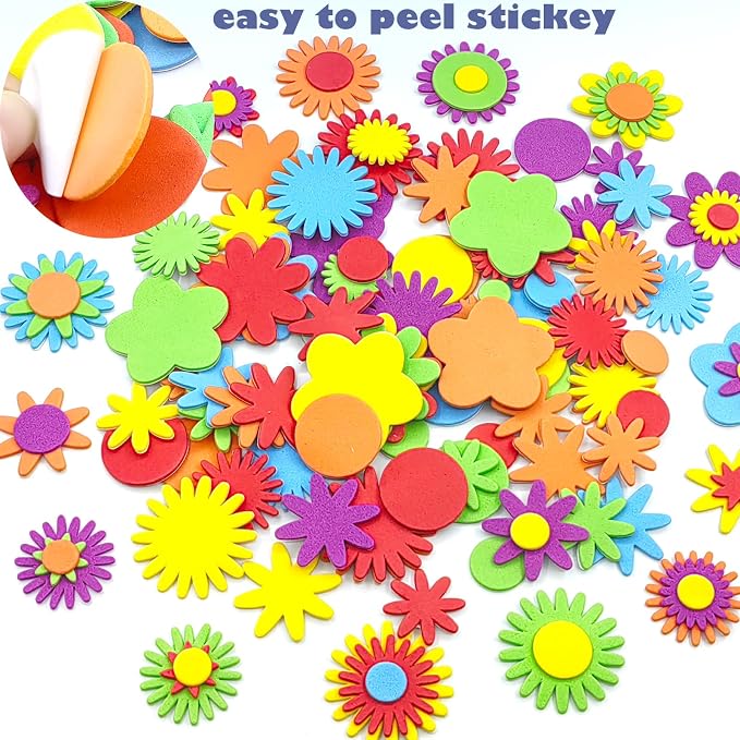 340PCS Foam Flower Stickers, Spring Theme Puffy Shapes Materials | - Image 7