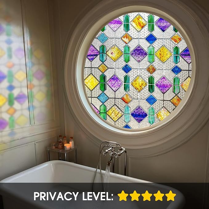 Windimiley Stained Glass Window Privacy Film:3D Colorful Geometric Decorative - Image 3