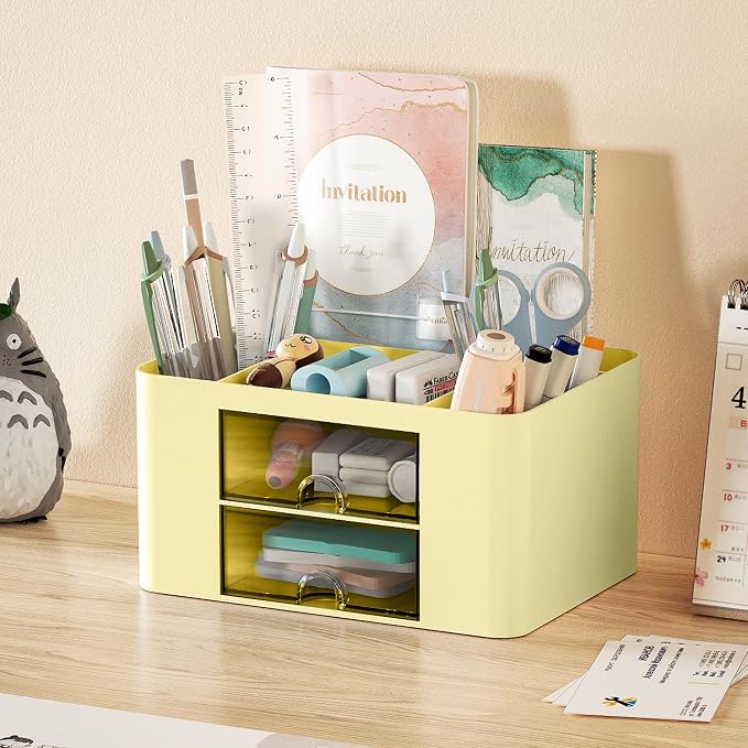 Marbrasse Pen Organizer with 2 Drawer, Desk Organizers and Accessories with 5 - Image 2