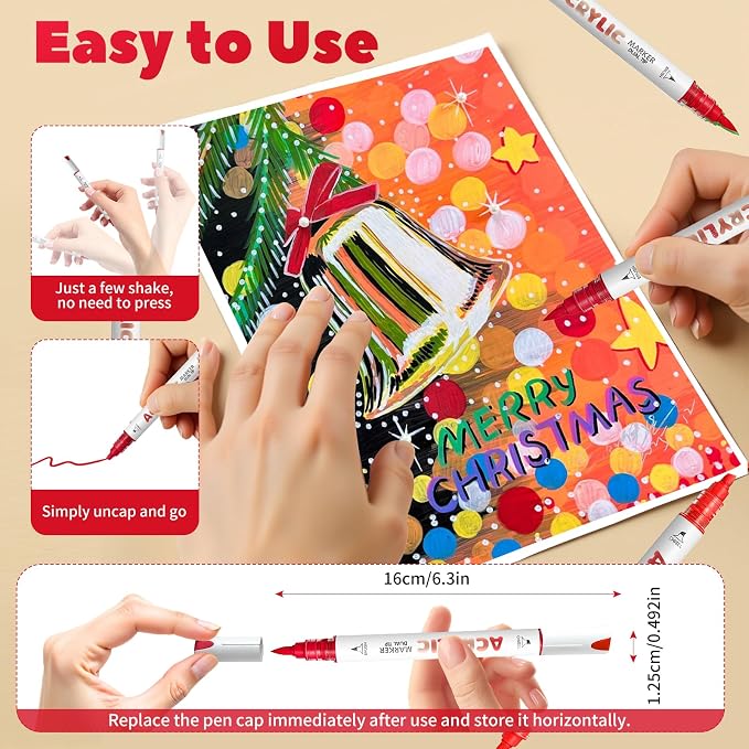 Red Series Acrylic Paint Pens, Water Based 12 Colors Dual Tip Acrylic Paint - Image 6