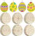 36PCS Wooden Easter Ornaments to Paint, 6 Styles DIY Blank Unfinished Wood Egg by Sophena