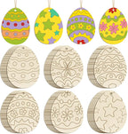 36PCS Wooden Easter Ornaments to Paint, 6 Styles DIY Blank Unfinished Wood Egg by Sophena