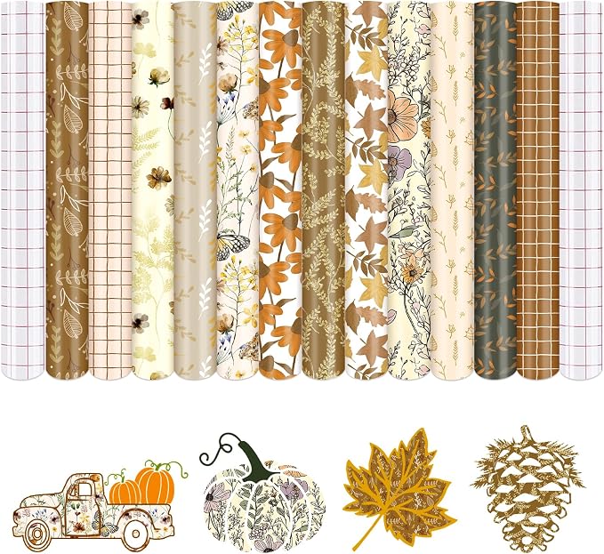 Tintnut Thanksgiving Permanent Vinyl 12 Pcs 12x10in Fall Adhesive Vinyl | Brown by Tintnut