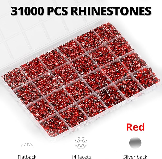 33000Pcs Red Rhinestones for Bedazzling, 6mm Siam Flatback Gems Bedazzler Kit - Image 3