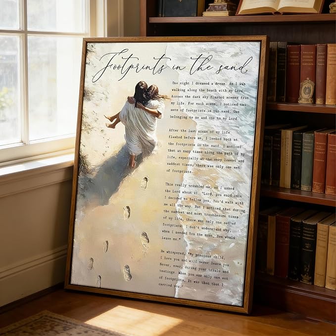 VXGMYPGZ Framed Footprints in the Sand Canvas Wall Art, Inspirational Christian - Image 7