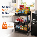 3 Tier Rolling Cart Metal with Wheels, Storage Utility Trolley Carts - Image 6