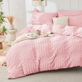 HYMOKEGE Pink Duvet Cover Full Size, Ultra Soft 3-Piece Seersucker Duvet Cover by HYMOKEGE
