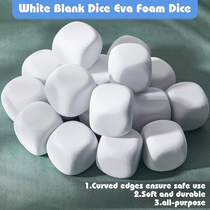 Deekin 100 Pcs Back to School 1.96 Inch White Blank Dice EVA Foam Dice Graffiti - Image 6