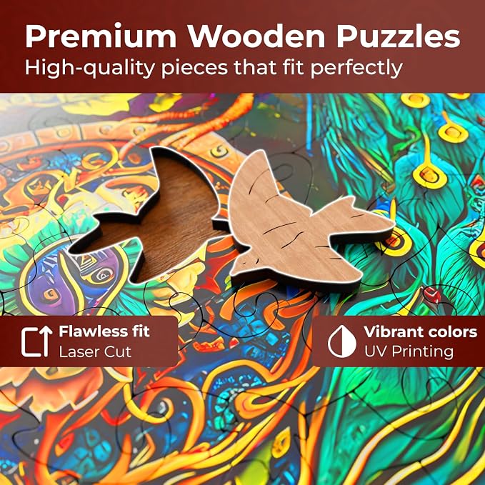 CRAFTHUB Animal Wooden Puzzles for Adults – A3 Peacock Yin Yang - Image 5