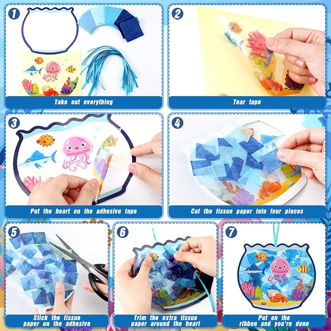 Eersida 32 Sets Summer Suncatcher Crafts, Ocean Fishbowl Craft Kit, Under the - Image 6