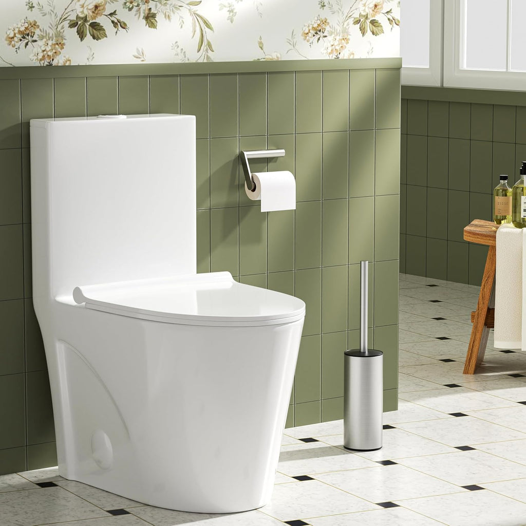 Toilet Brush and Holder Set, Toilet Bowl Brush with Heavy Duty 304 Stainless Steel Base and Extra Long Handle, Toilet Bowl Cleaners Brush for Bathroom (Stainless Steel)