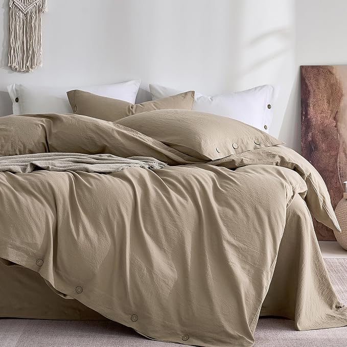 JELLYMONI 100% Washed Cotton Duvet Cover Queen – Soft, Breathable Linen-Look by JELLYMONI