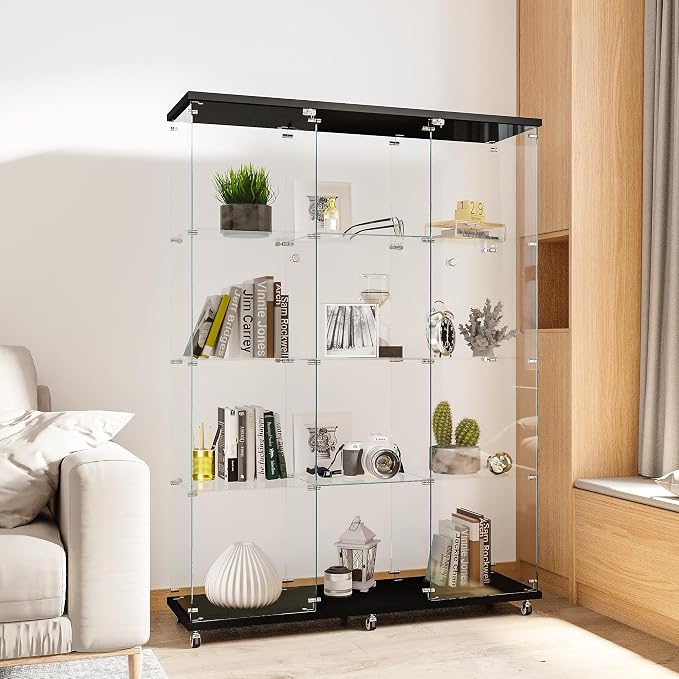 FLYMUHJIA Curio Cabinets with Glass Doors Modern Glass Shelves Tempered Glass - Image 4
