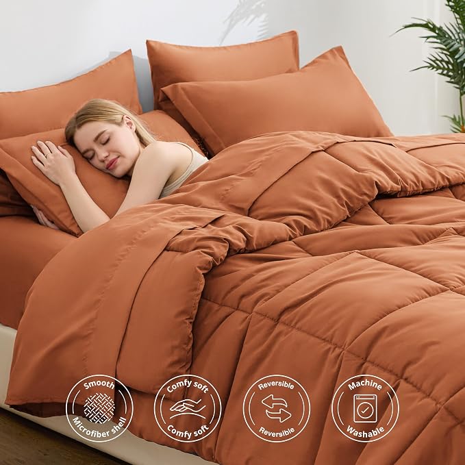 Love's cabin California King Comforter Set Burnt Orange, 7 Pieces California - Image 3