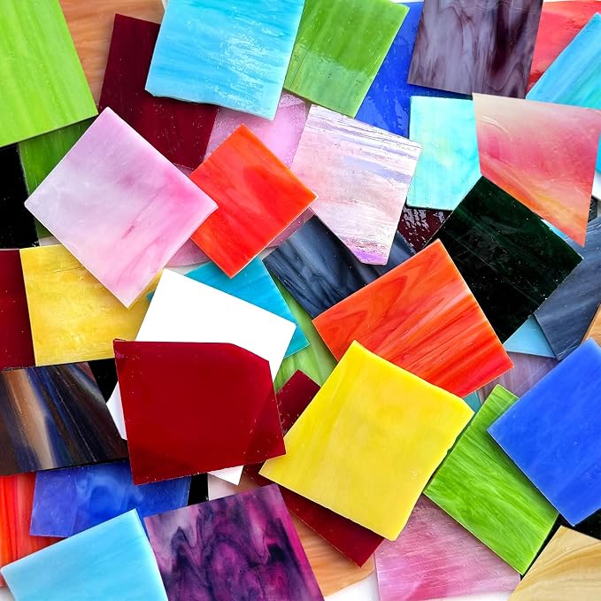 ILLUCKAI 2.2lb Stained Glass Scraps, Mosaic Glass Pieces, Mosaic Tiles by ILLUCKAI