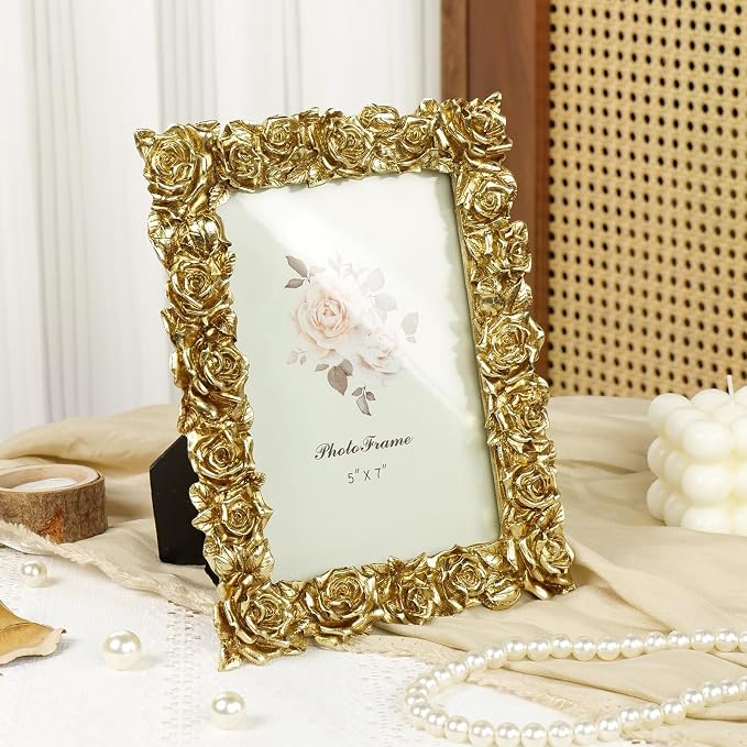 Cuspin 5x7 Picture Frame Vintage Gold Frames, Elegant Home Decor - Image 3