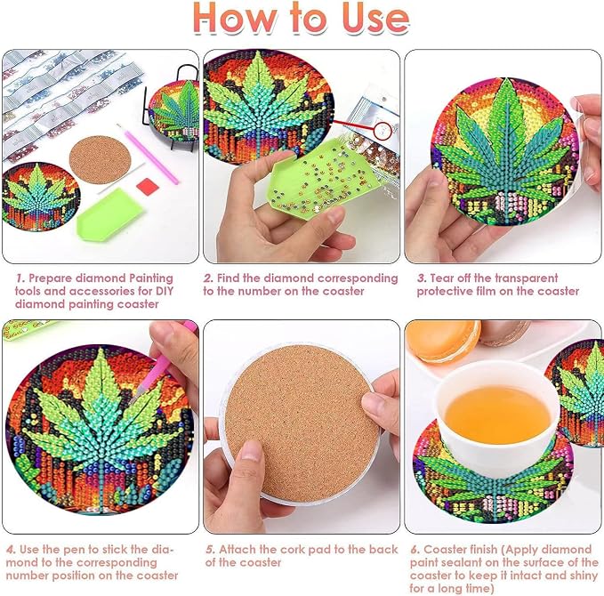 8 PCS Leaves Diamond Art Coasters Kits Diamond Painting Coaster | Diamond - Image 3