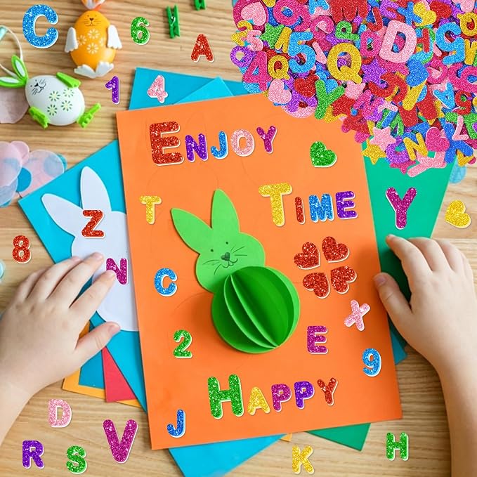 616PCS Glitter Foam Letter Stickers, Colorful Alphabet Number Stickers - Image 4