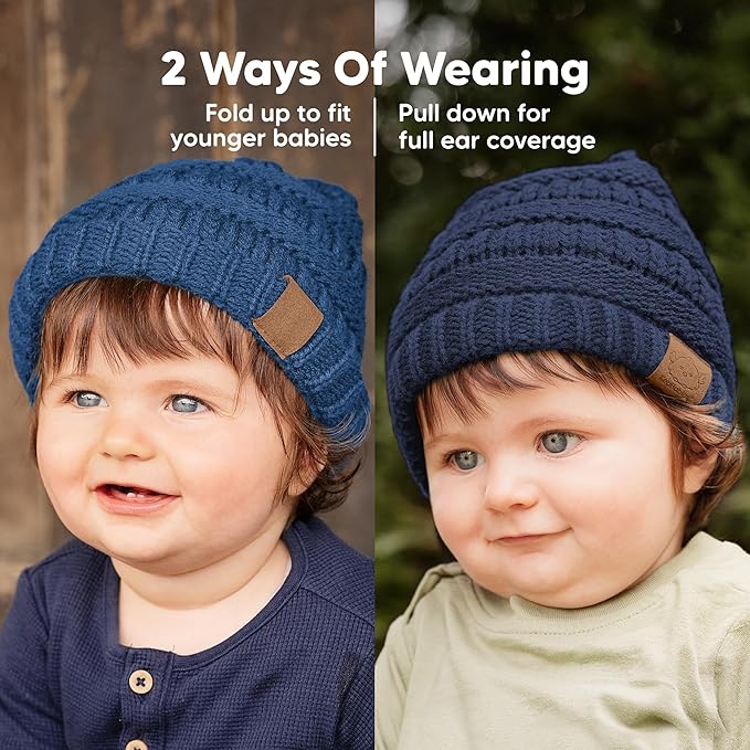 3-Pack Baby Beanies for Boys, Girls - Stretchy Knit Baby Hats, Cute Newborn & Toddler Winter Hat, Soft & Warm Infant Beanie 6-36 Months (Cobalt, M)