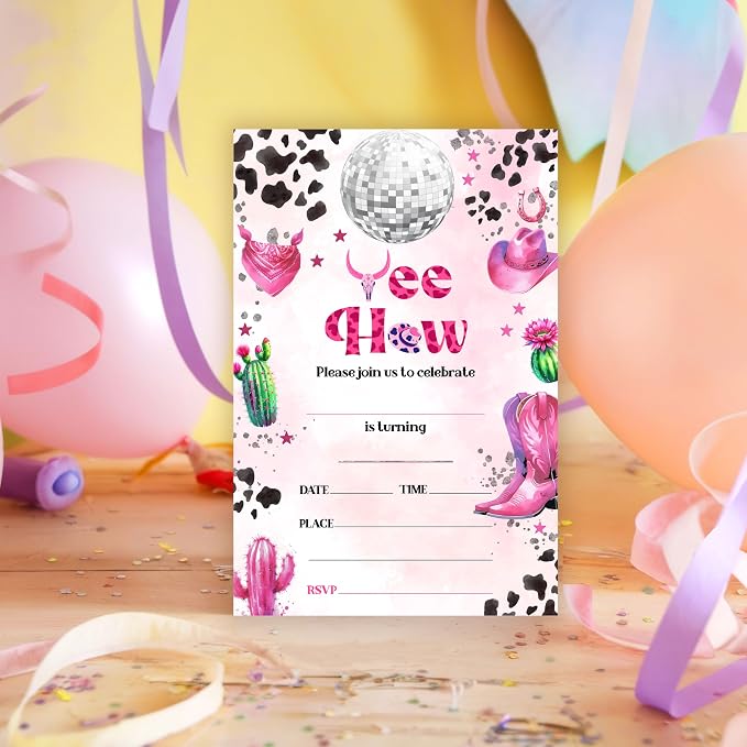Cowgirl Birthday Invitations, 25 Double-Sided Invitation Cards - Image 6