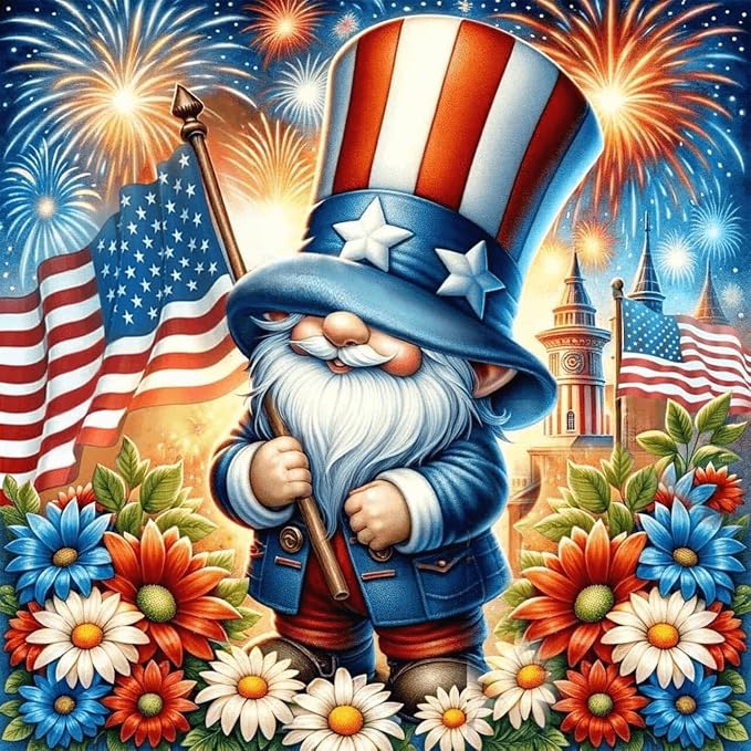 Gnome Diamond Art Kits for Adults, Full Drill Patriotic Diamond Painting Kits by Dugsmgd