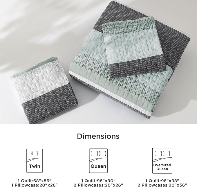 Litanika Quilt Queen Size Sage Green, Stripe Patchwork Summer Bedspread - Image 7