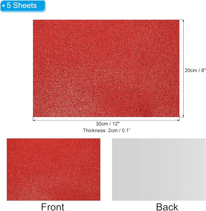 PATIKIL Red Shiny EVA Glitter Foam Sheet 11.8 x 7.9 Inch 2mm Thick - Image 2