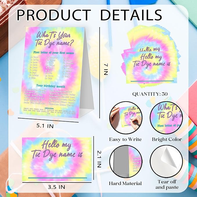 What's Your Tie-dye Name Game Cards, Birthday Game Supplies, 1 Tie-dye Name - Image 2