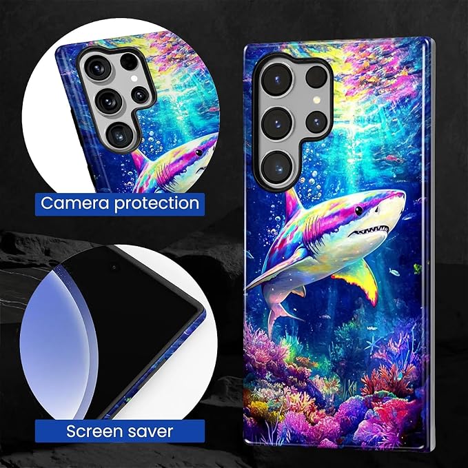 for Samsung Galaxy S24 Ultra Case, Colorful Ocean Sharks Pattern Glossy 2 in 1 - Image 6