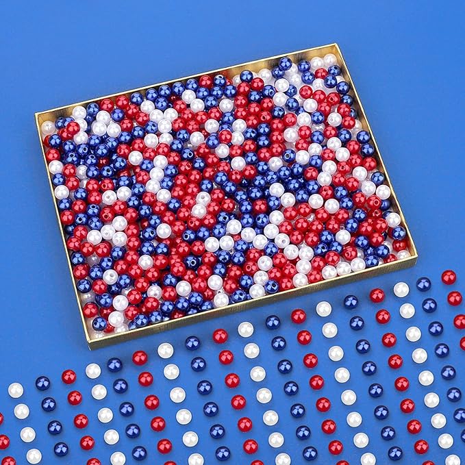DUQGUHO Red White and Blue Beads, 6mm Patriotic Beads - Image 2