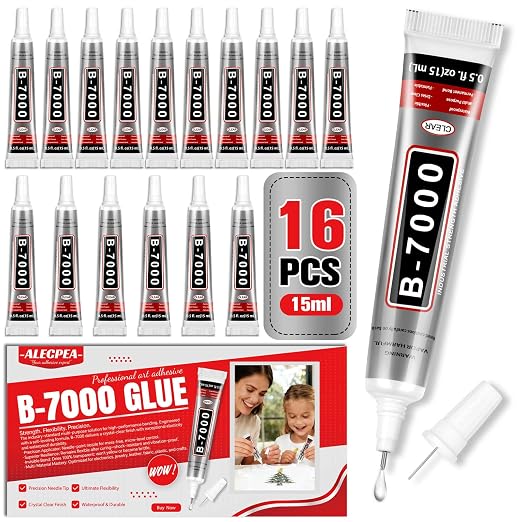 ALECPEA B7000 Bedazzling Glue, 16 Pack 15ml Clear Rhinestone Adhesive by ALECPEA