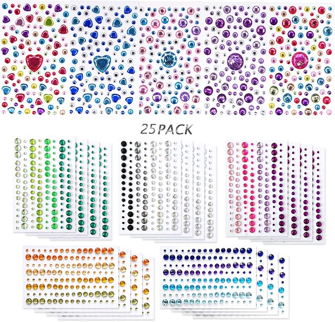2800PCS 25 Sheets Self-Adhesive Jewel Stickers Rhinestones Jewels Rhinestone by Unixing