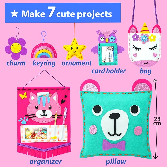 KRAFUN My First Sewing Kit for Kids Ages 6-12 | 7 Animal Dolls | 7 stuffed - Image 3