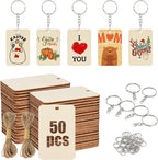 50Pcs Blank Rectangle Wooden Keychain Set, Unfinished Wood Slices by Luckforest