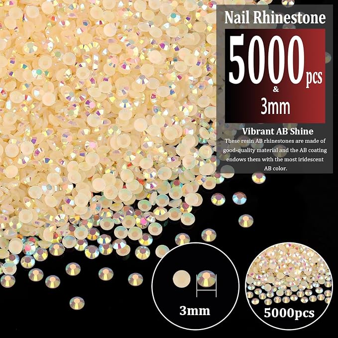 5000pcs 3mm Resin Rhinestones Bulk, Light Yellow AB Flatback Round Jelly - Image 2