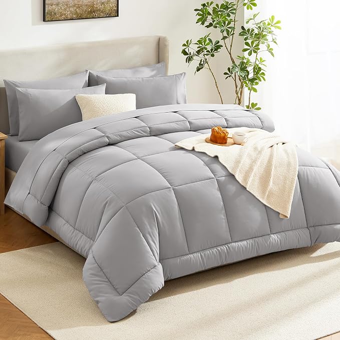 CozyLux King Size Comforter Set French Grey, 7 Pieces Bed in a Bag, All Season - Image 8