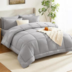 CozyLux King Size Comforter Set French Grey, 7 Pieces Bed in a Bag, All Season - Image 8