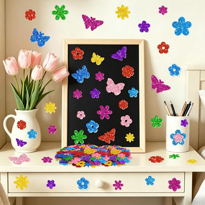 512 PCS Glitter Foam Stickers, Colorful Flower & Butterfly Shapes Foam Stickers - Image 5