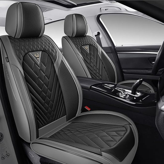 Car Seat Covers Full Coverage Seat Cover Premium Waterproof Faux Leather Cushion Universal Accessories Fit SUV Sedan Automotive Vehicle Auto Interior Seat Protector Full Set(2 Seat,Black&Gray)