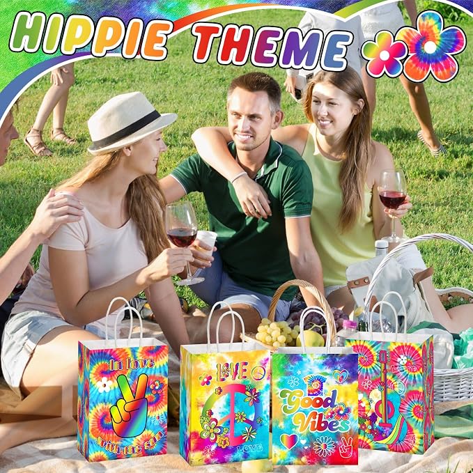 Kolldenn 24 Pcs Tie Dye Party Favor Bags Hippie Goodie Gift Paper Bags - Image 5