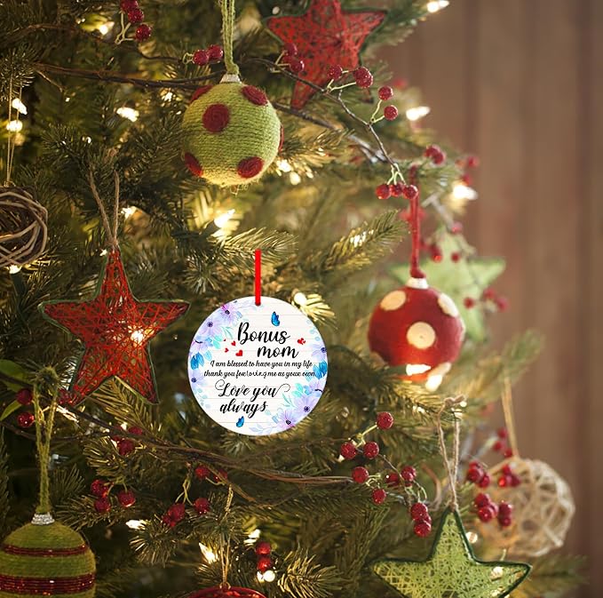 WaaHome Bonus Mom Christmas Ornaments Gifts from Daughter Son, Flower Bonus Mom - Image 5